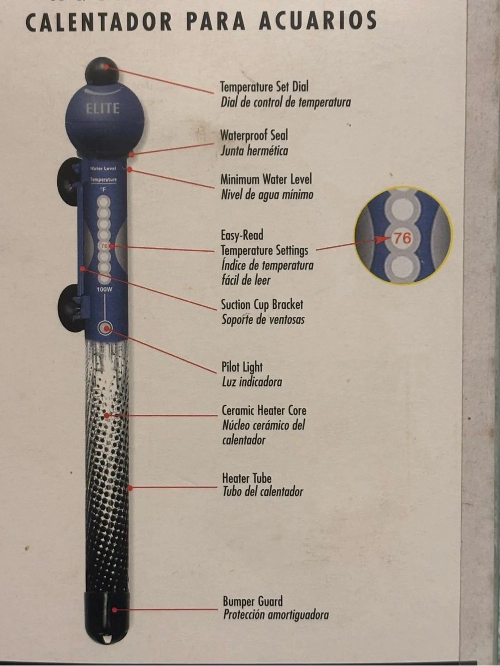 Elite 100W Black Submersible Aquarium Heater Adjustable Thermostat 10-20GAL. NEW